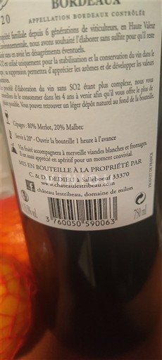 Bordeaux Château Lestrille Domaine de Milon 2020