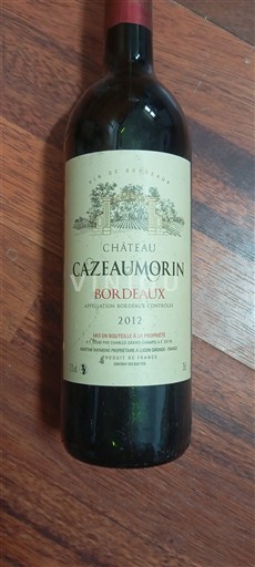 Vinos Rouge sec Château Cazeau Morin 2012 Francia Burdeos Bordeaux AOC