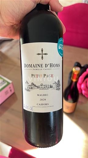 Tây Nam Cahors Domaine Homs Petit Page 2020