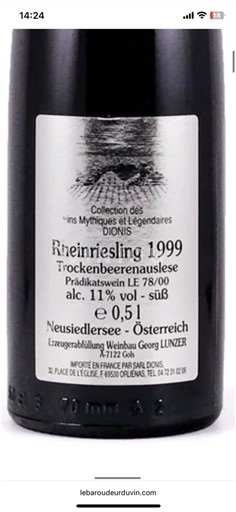 Burgenland Neusiedlersee DAC Weinbau Georg Lunzer Trockenbeerenauslese 1999