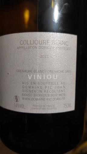Roussillon Collioure Domaine Pic Joan 2023