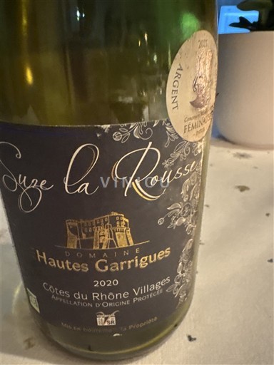 Vallée du Rhône Côtes-du-rhône-villages Domaine Hautes Garrigues Suze la Rousse 2020