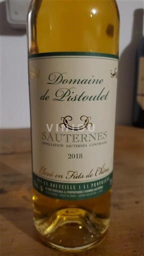 Bordeaux Sauternes Domaine Pistoulet 2018
