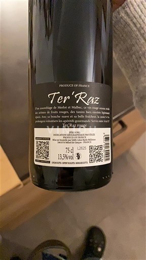 Sudoeste Côtes del Lot Ter'Raz Ter'Raz rouge Sin añada