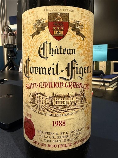 Vin Rouge sec Château Cormeil-Figeac 1988 France Bordeaux Saint-Émilion Grand Cru AOC