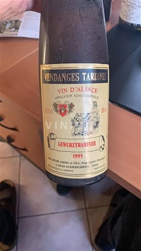Alsace Vendanges Tardives Rene Gros et Fils Gewurztraminer 1995