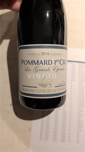 Bourgogne Pommard Premier Cru Domaine Clos de la Chapelle Les Grands Epenots 2016