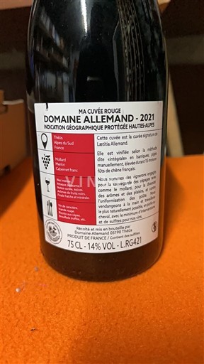 Provence, hạ lưu Rhône, Corse Hautes-Alpes Domaine Allemand Ma Rouge 2021
