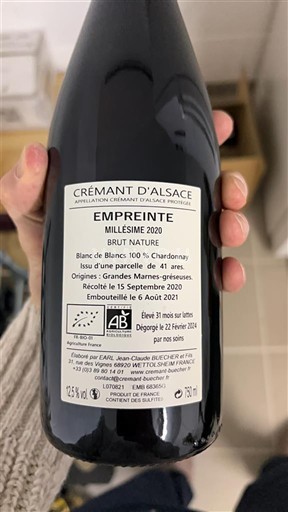 Alsace Crémant d'Alsace Jean-Claude Buecher Empreinte 2020