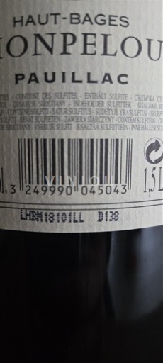 Bordeaux Pauillac Haut-Bages Monpelou Không niên vụ