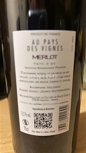 Languedoc in Roussillon Pays d'Oc Au Pays des Vignes Merlot 2024