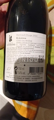 Thung lũng Rhône Côtes-du-rhône Lombard Brézème 2022