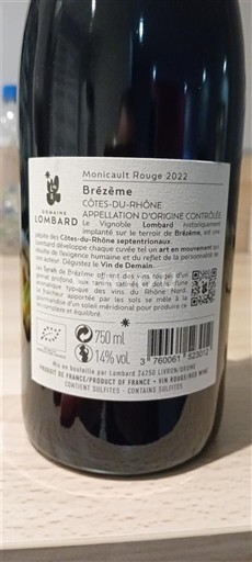 Údolí Rhôny Côtes-du-Rhône Vignoble Lombard Monicaulte Rouge 2022