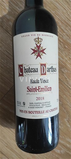 Bordeaux Saint-Émilion Château Arthus Haute Vinée 2018