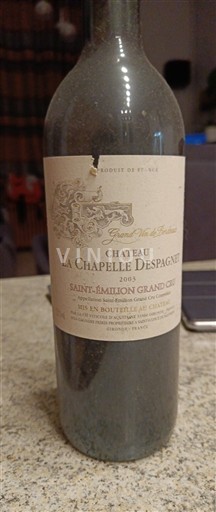 Bordeaux Saint-Émilion Grand Cru Château La Chapelle Despagnet 2003