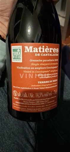 Languedoc Unspecified Matières de Cantalauze Grenache parcellaire 2023