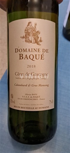 Sudoeste Côtes de Gascogne Domaine Baqué 2018
