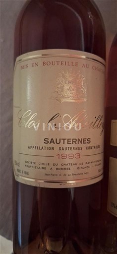 Bordeaux Sauternes Clos l'Abeilley 1993