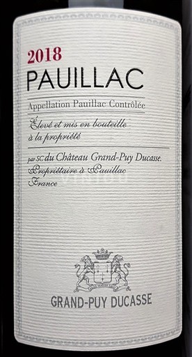 Bordeaux Pauillac Grand-Puy Ducasse Club des Sommeliers 2018