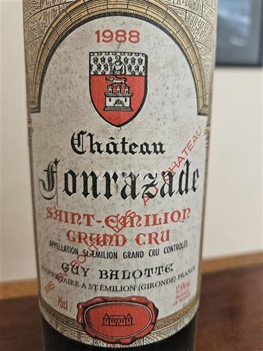 Bordeaux Saint-Émilion Grand Cru Grand Cru Château Fonrazade 1988