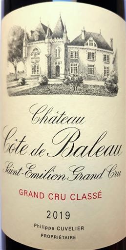 Bordeaux Saint-Émilion Grand Cru Château Côte de Baleau Grand Cru Classé 2019