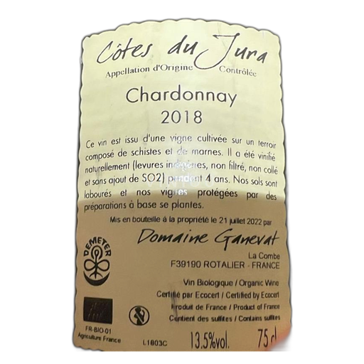 Jura Côtes-du-jura Domaine Ganevat En Billat 2018
