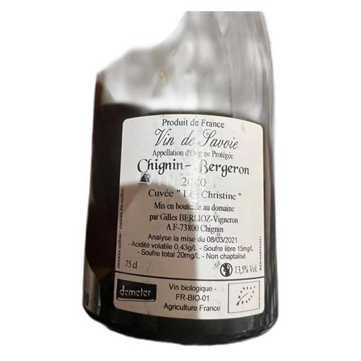 Saboya y Bugey Chignin-Bergeron Domaine Berlioz Les Christine 2020