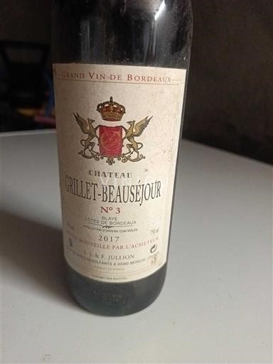 Bordeaux Blaye-côtes-de-bordeaux Château Grillet-Beauséjour N°3 2017
