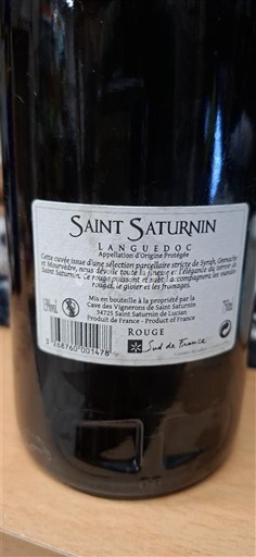 Rượu vang Rouge sec Saint Saturnin 2019 Pháp Languedoc AOC