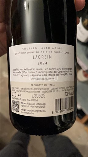 Trentino-Južna Tirolska Zgornje Poadižje St. Pauls Lagrein 2024