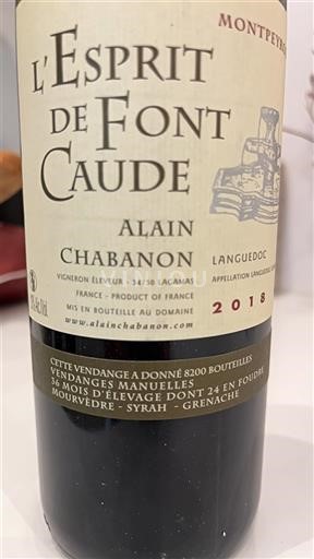 Rượu vang Rouge sec L'Esprit de Font Caude Domaine Alain Chabanon 2018 Pháp Languedoc AOC