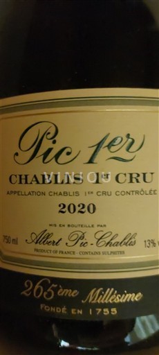 Bourgogne Không được chỉ định Premier Cru Albert Pic Pic 1er 2020