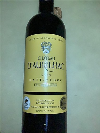 Bordeaux Haut-Médoc Château Aurilhac Crû Bourgeois 2016