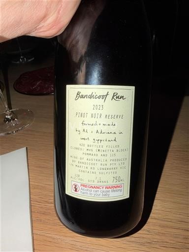 Victoria Không được chỉ định Bandicoot Run Pinot Noir Reserve 2023