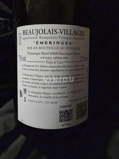 Beaujolais Beaujolais Villages Domaine Gry-Sablon Émeringes 2025