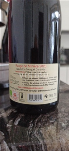 Thung lũng sông Loire Bourgueil Château Minière Rouge de Minière 2020