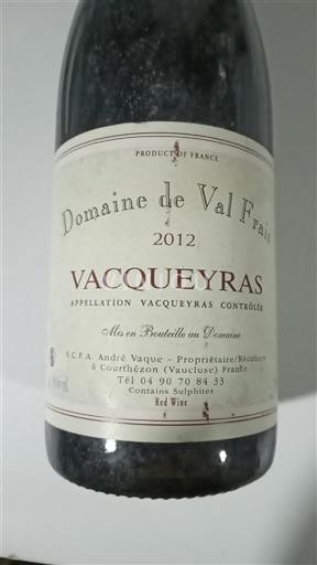 Thung lũng Rhône Vacqueyras Domaine Val Fraysse 2012