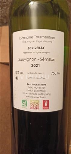 Sudoeste Bergerac Domaine Tourmentine Sauvignon - Sémillon 2021