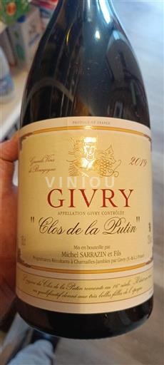 Burgundy Givry Michel Sarrazin et Fils Clos de la Potin 2019