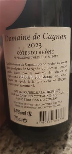 Thung lũng Rhône Côtes-du-rhône Domaine Cagnan 2023