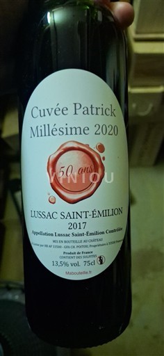 Bordeaux Lussac-saint-émilion Cuvée Patrick Millésime 2020 - 50 ans 2017
