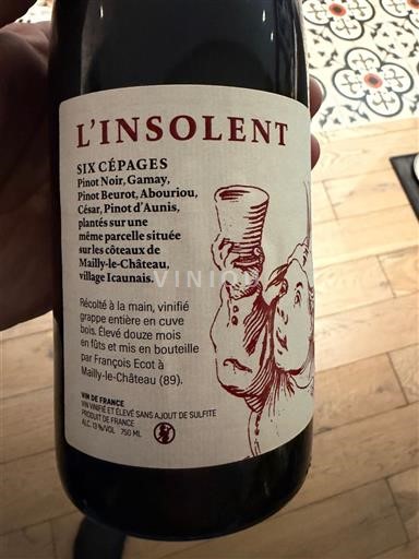 Bourgogne François Ecot L'Insolent Icke årgångsbetecknad