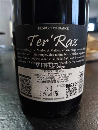 Aquitaine và Charentes Périgord Vignobles Barbe Ter'Raz rouge Không niên vụ