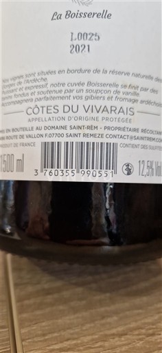 Thung lũng Rhône Côtes-du-vivarais Domaine Saint-Rémy La Boisserelle 2021
