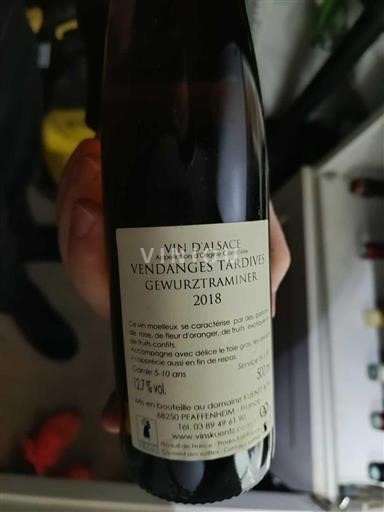 Alsacia Vendanges Tardives Domaine Mittnacht Frères 2018
