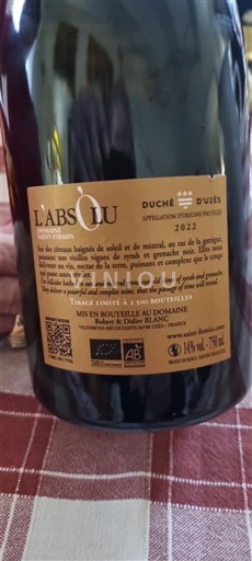 Thung lũng Rhône Duché d'Uzès Domaine Leuze-Rochetin L'Absolu 2022