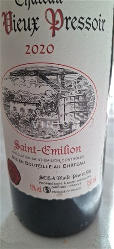 Bordeaux Saint-Émilion Château Vieux Pressoir 2020