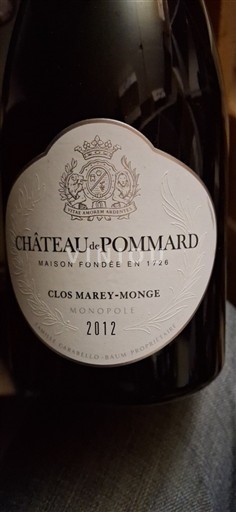 Burgundy Pommard Château Pommard Clos Marey-Monge Monopole 2012