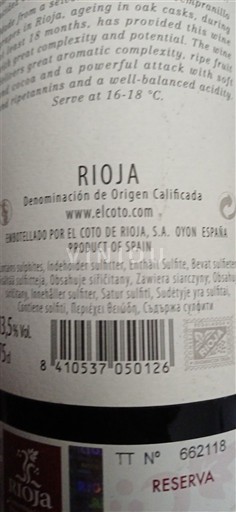 La Rioja Rioja El Coto de Rioja Reserva Không niên vụ