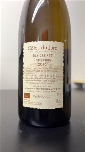 Jura Côtes-du-jura Anne et Jean-François Ganevat Les Cèdres 2016